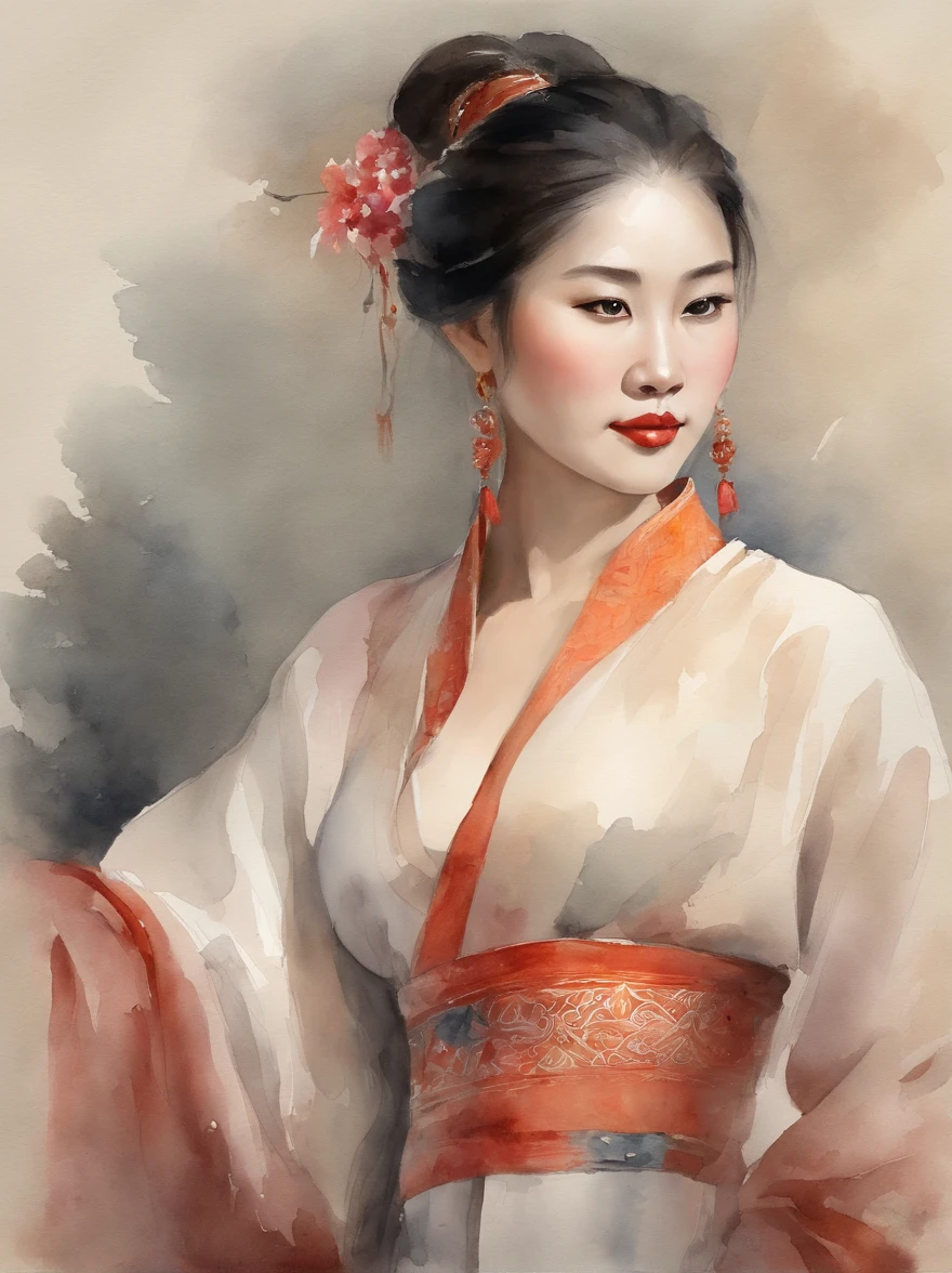 Watercolor painting of a Very Beautiful chinese girl : : Trending on Artstation: : Simple composition creates a sense of order and harmony. The painting reflects the spiritual qualities of the natural world. --up light --ar 9:16