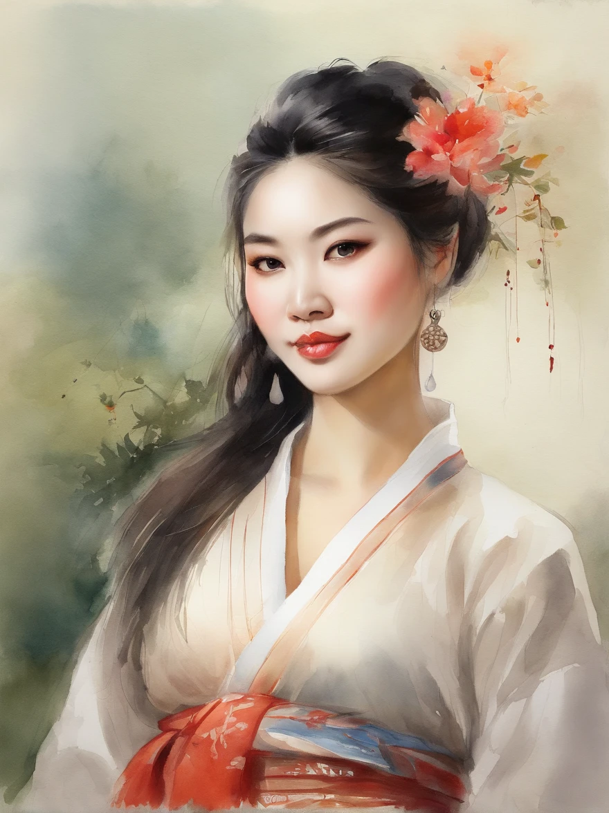 Watercolor painting of a Very Beautiful chinese girl : : Trending on Artstation: : Simple composition creates a sense of order and harmony. The painting reflects the spiritual qualities of the natural world. --up light --ar 9:16