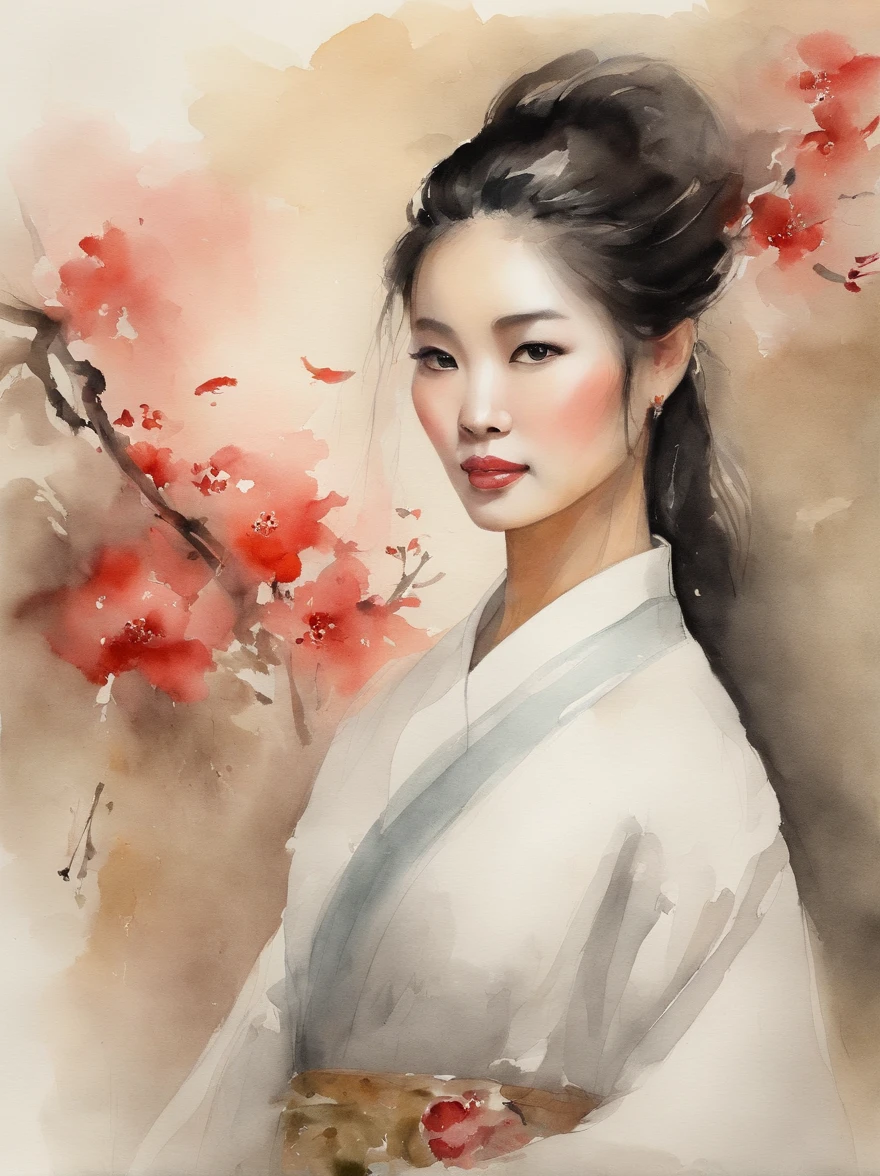 Watercolor painting of a Very Beautiful chinese girl : : Trending on Artstation: : Simple composition creates a sense of order and harmony. The painting reflects the spiritual qualities of the natural world. --up light --ar 9:16