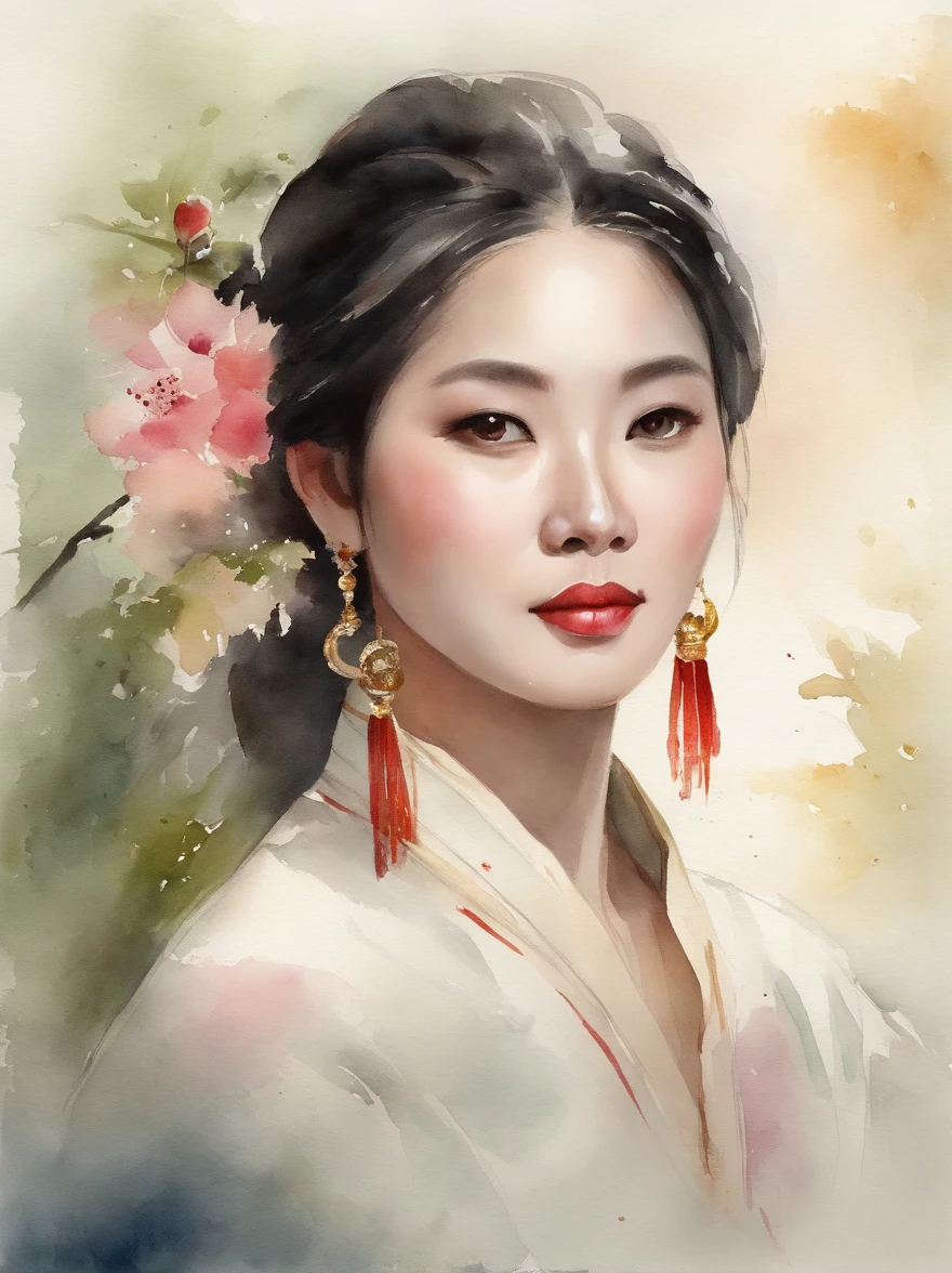 Watercolor painting of a Very Beautiful chinese girl : : Trending on Artstation: : Simple composition creates a sense of order and harmony. The painting reflects the spiritual qualities of the natural world. --up light --ar 9:16
