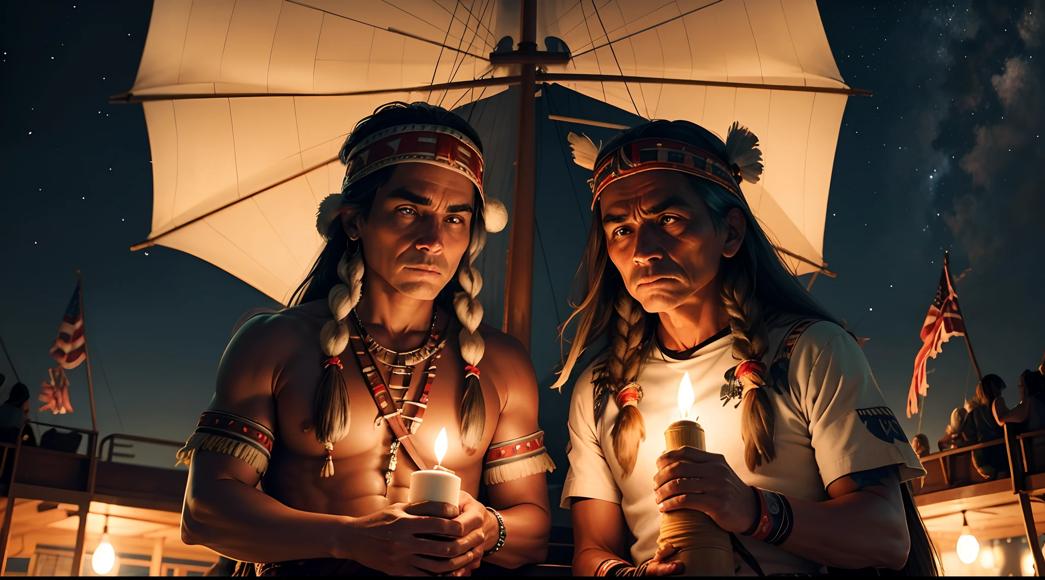 Uma imagem noturna: American Indians on a ship at night