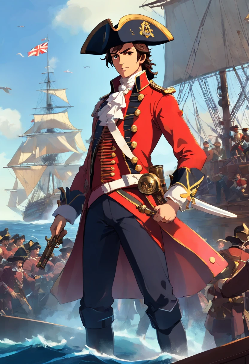 ele residente masculino de 1785, 45 anos, cabelos longos, black hair tied back, olhos azuis, casaco vermelho usado, with details of the 18th-century British army, with tight ripped black pants and long boots, wearing an English Sabre 17th-18th centuries , wearing an 18th century hat, William is commanding the troops with his firm expression imposing his saber, com uma cicatriz no rosto, he is in the middle of a naval battle in 1780 he is aboard the ship HMS Suprise, de madeira, com 26 armas, Alimentado a vela, do Reino Unido, willian. The battle was already very fierce, The two ships fired their cannons, There was a lot of smoke due to cannon fire, com muitos corpos de seus camponeses ao seu redor.
U
V
SeaArt Robot
Image Info
18:47:37
1
Pirate standing on a ship with a bunch of people on it, batalha naval, epic naval battle, inspirado em John Trumbull, Batalhas navais, captain, Europa Universalis IV, paper awesome wallpaper, pirata da classe swashbuckler, Directed by: Daniel Ljunggren, Antecedentes navais, inspirado em Horatio Nelson Poole, Directed by: John La Gatta, Sid Meier, A Sea Battle
2
Pirate standing on a ship with a bunch of people on it, an illustration inspired by John Trumbull, Vencedor do concurso Artstation, Sub Arte, batalha naval, epic naval battle, Batalhas navais, captain, Europa Universalis IV, paper awesome wallpaper, pirata da classe swashbuckler, Antecedentes navais, Sid Meier, a sea battle, guerra naval