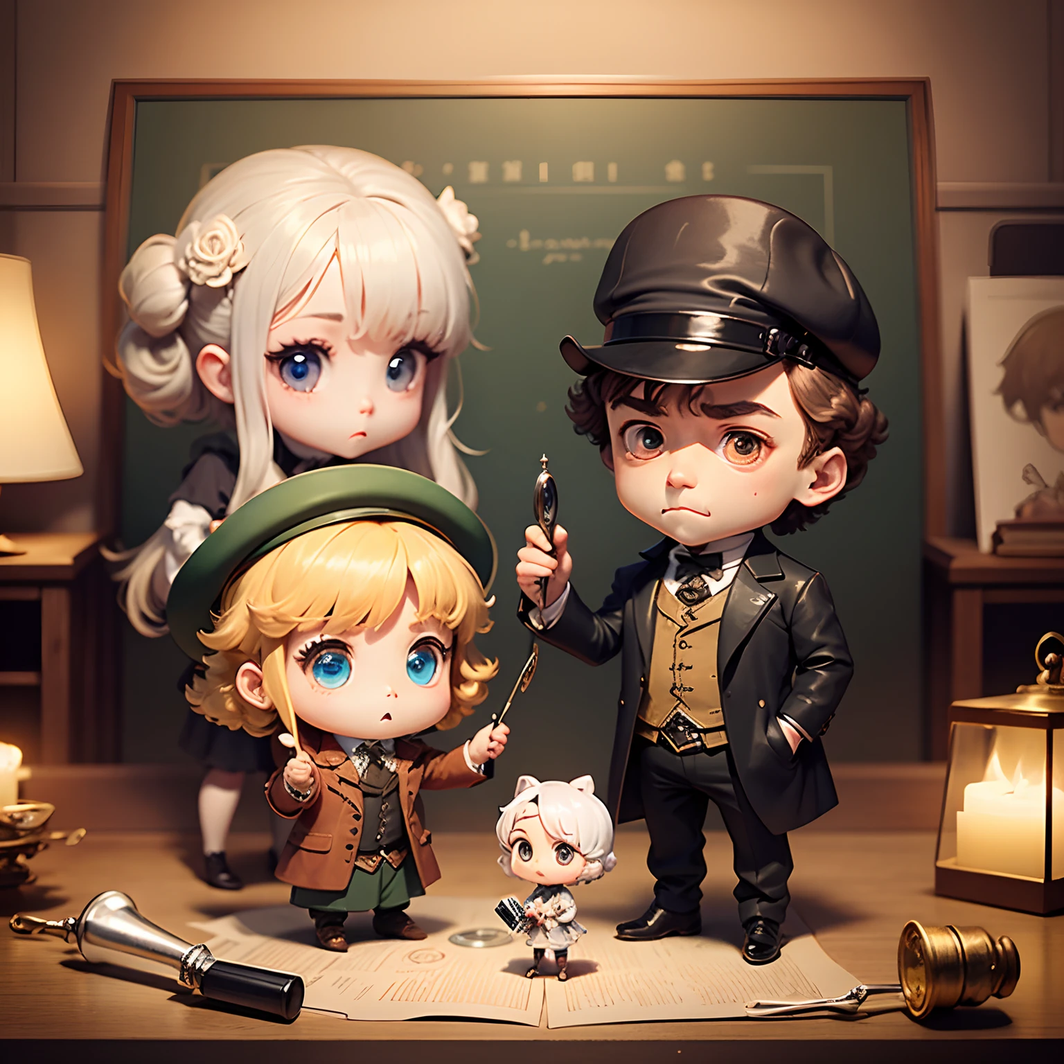 masterpiece、top-quality、ultra-detailliert、(Chibi Sherlock Holmes:1.2)、magnifying glass、Mystery wallpapers