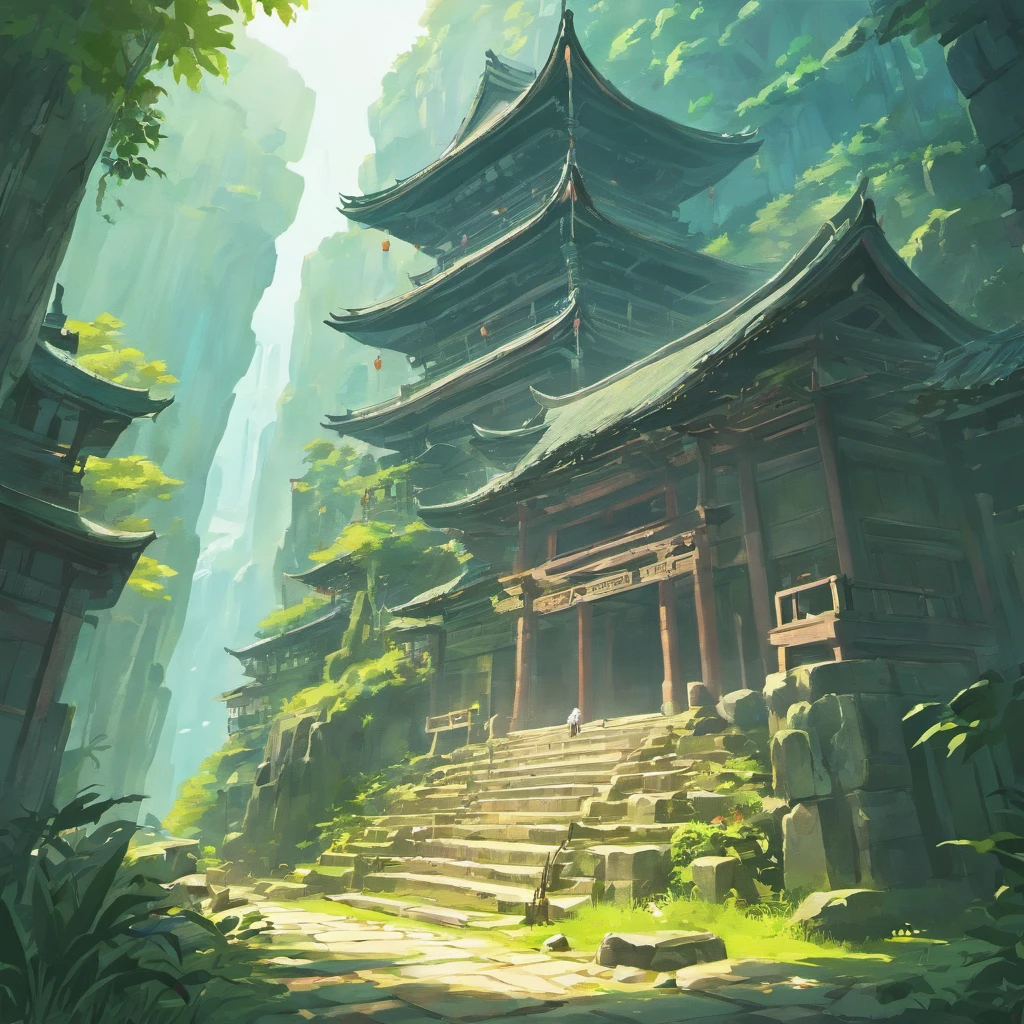 Ancient Chinese architecture，Temples halfway up the mountain，Lush vegetation