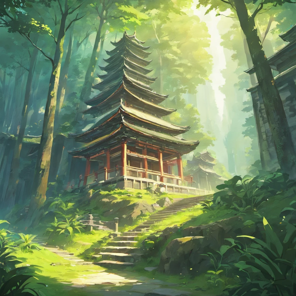 Ancient Chinese architecture,Temples halfway up the mountain,Lush vegetation