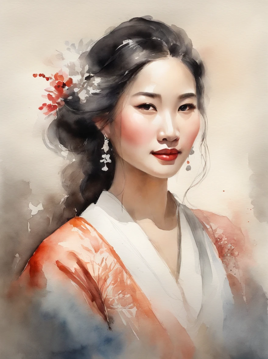 Watercolor painting of a Very Beautiful chinese girl : : Trending on Artstation: : Simple composition creates a sense of order and harmony. The painting reflects the spiritual qualities of the natural world. --up light --ar 9:16