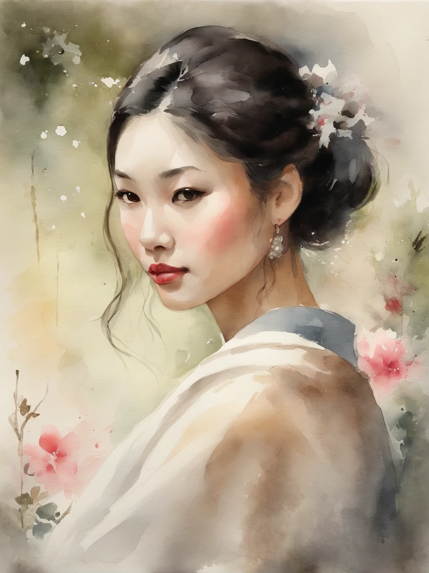 Watercolor painting of a Very Beautiful Japanese girl : : Trending on Artstation: : Simple composition creates a sense of order and harmony. The painting reflects the spiritual qualities of the natural world. --up light --ar 9:16