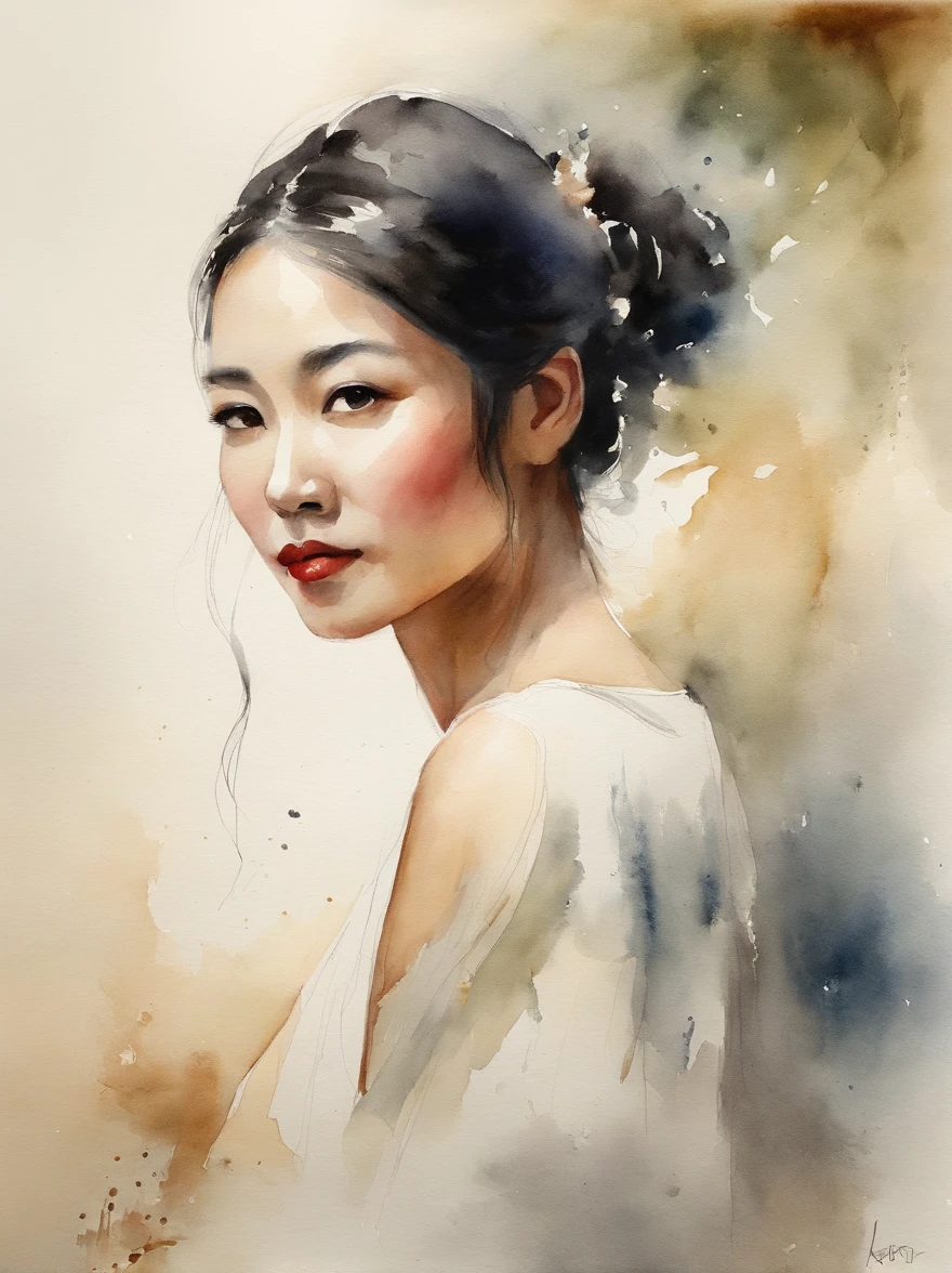 Watercolor painting of a Very Beautiful Japanese girl : : Trending on Artstation: : Simple composition creates a sense of order and harmony. The painting reflects the spiritual qualities of the natural world. --up light --ar 9:16