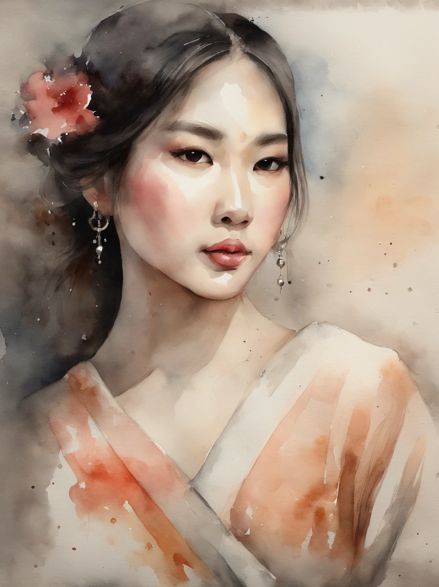 Watercolor painting of a Very Beautiful Japanese girl : : Trending on Artstation: : Simple composition creates a sense of order and harmony. The painting reflects the spiritual qualities of the natural world. --up light --ar 9:16