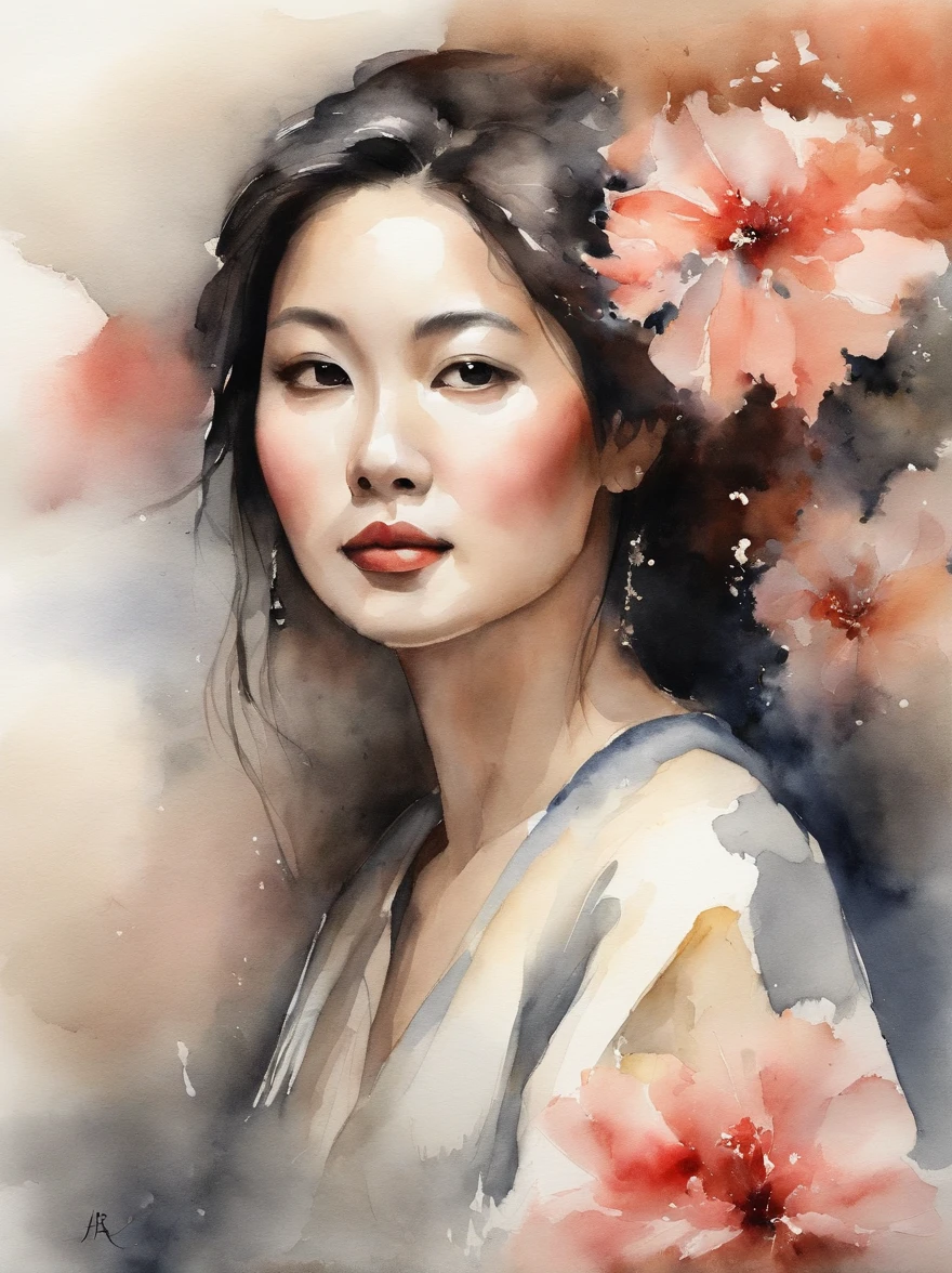 Watercolor painting of a Very Beautiful Japanese girl : : Trending on Artstation: : Simple composition creates a sense of order and harmony. The painting reflects the spiritual qualities of the natural world. --up light --ar 9:16