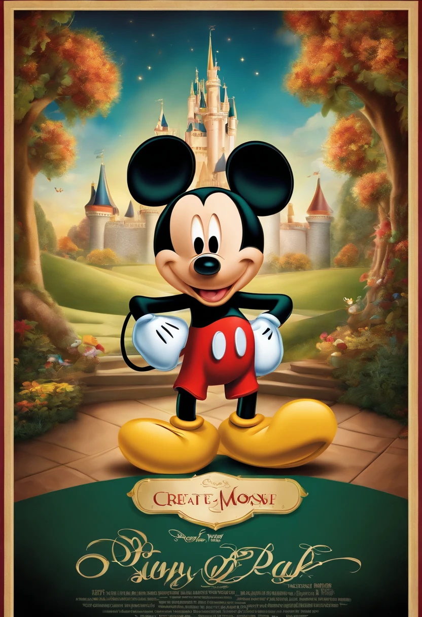 "Create a high-resolution Disney movie poster featuring Mickey Mouse."