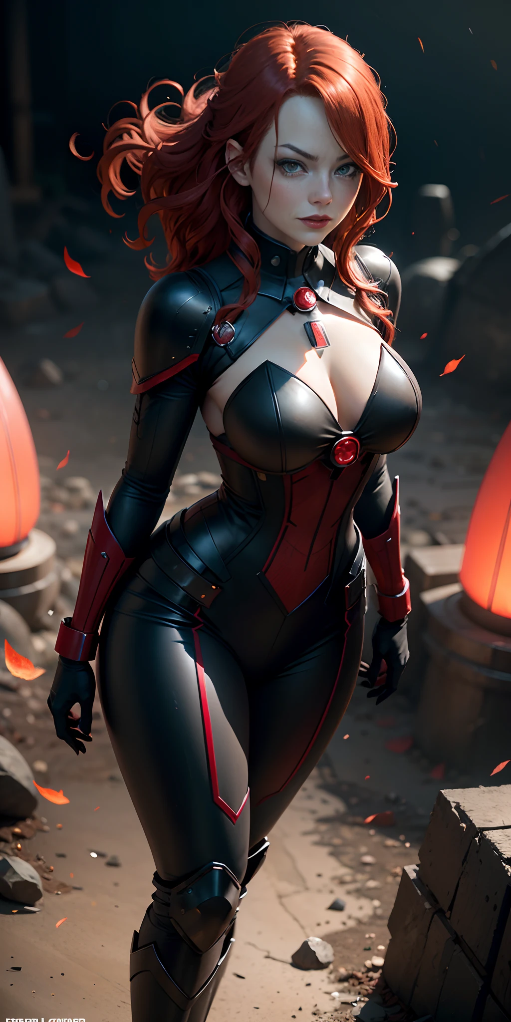 Masterpice, Woman dressed as red lantern from DC comics , big breasts, big butt, sexy body, red hair color, red ring glowing in her right hand, red eyes color, red lips , blood around her mouth , mask covered eyes, evil smile, beautiful face with evil looks,villain style, sexy body, red tight uniform for red lantern with some black color, frontal, full-length, looking at the camera, facing the audience, standing posture, Galaxy background with storm of red blood, three-dimensional light, detailed full-body concept, sleek digital concept art, beautiful full-body concept art, art trend, CGsociety full-length,