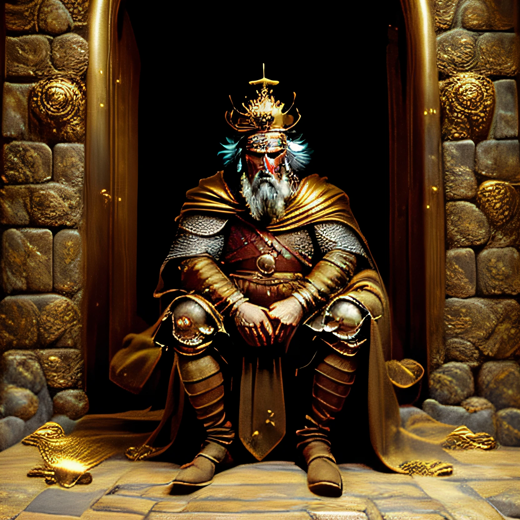 arafed man in a golden robe sitting on a suitcase, medieval old king, portrait of a medieval old king, portrait of medieval old king, sat in his throne, richard iv the roman king photo, king, sitting on golden throne, sitting on his throne, wearing kings crown, king arthur, sitting on throne, man with a crown, sitting on a golden throne