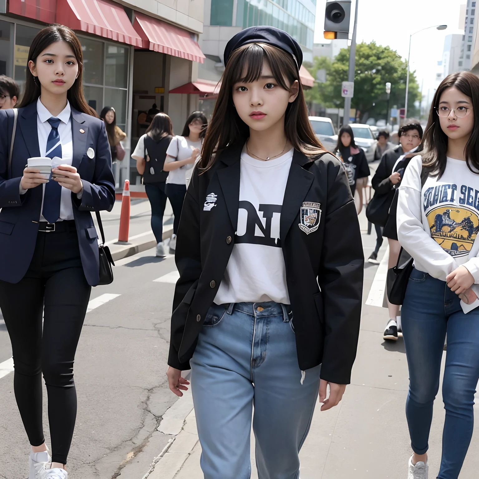 A 16-year-old girl、High school students、Boyish costumes、Tear pants