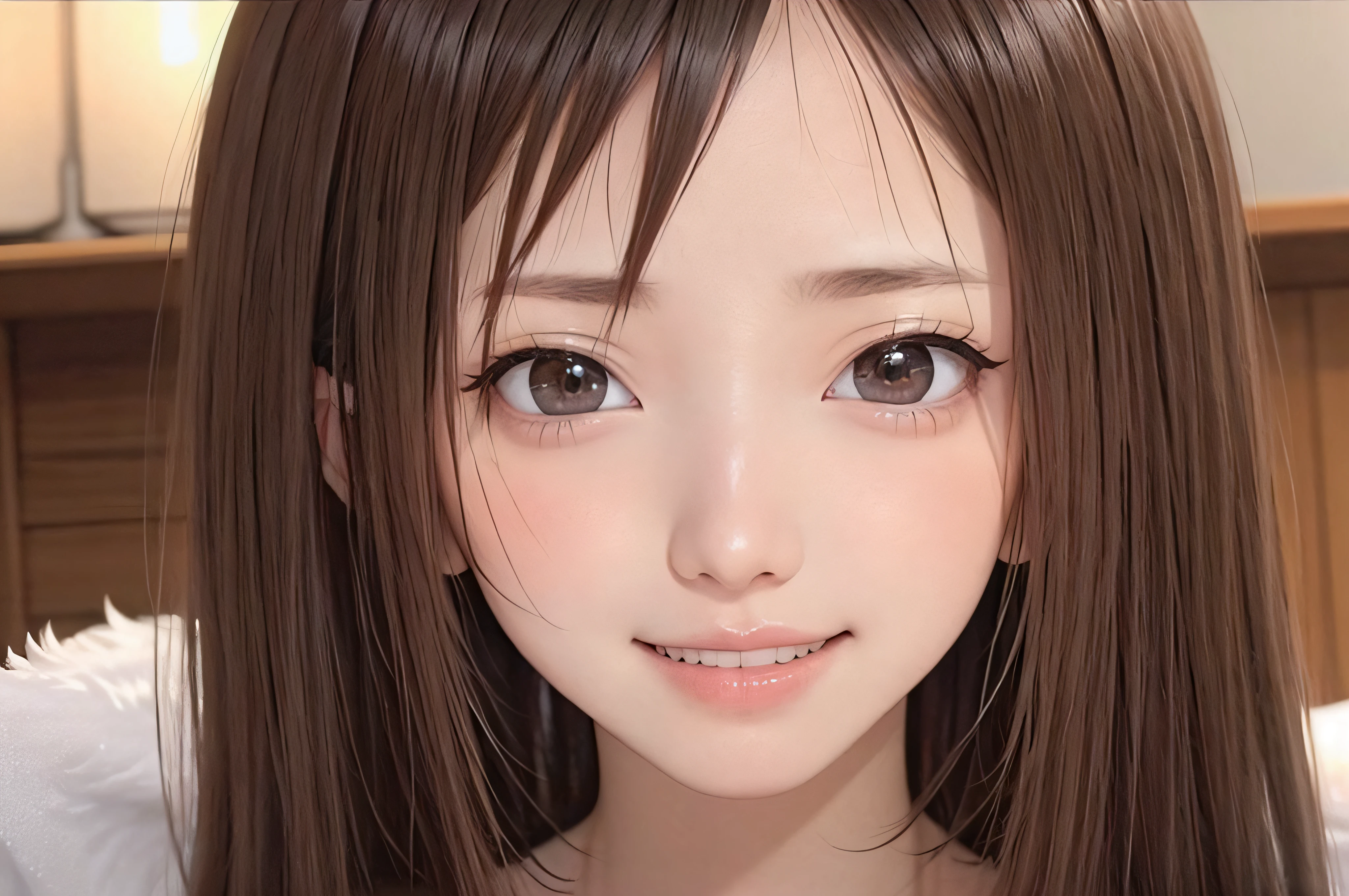 14years、brown haired、beautidful eyes、real looking skin、hi-school girl、small tits、(8K、masterpiece)、(reallistic、Photorealsitic)、top-quality、ighly detailed、The ultra-detailliert、Beautie、cute little、japanes、idol、a smile、Close-up portrait、Healthy face