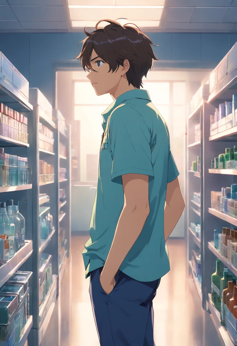 There's a man standing in a room with a cell phone in his hand, Photo adjustment, imagem de corpo inteiro, Jovem com short, imagem de qualidade muito baixa, imagem desfocada, em uma academia, thicc, stood in a lab, Foto de corpo inteiro de Steve, full body profile camera shot, in good physical shape, vestindo bermuda e camiseta, foto muito precisa