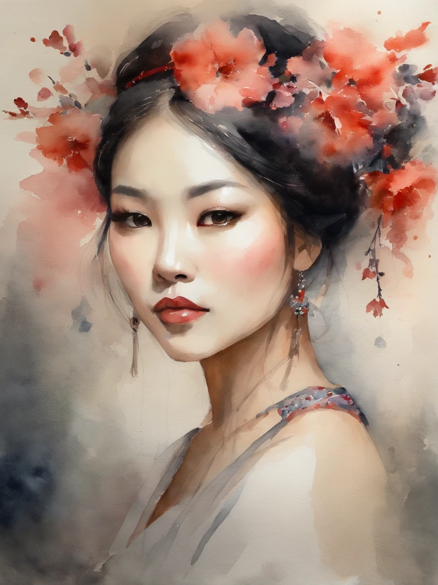 Watercolor painting of a Very Beautiful Japanese girl : : Trending on Artstation: : Simple composition creates a sense of order and harmony. The painting reflects the spiritual qualities of the natural world. --up light --ar 9:16