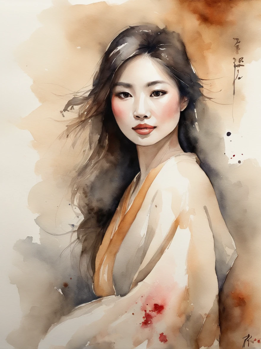 Watercolor painting of a Very Beautiful Japanese girl : : Trending on Artstation: : Simple composition creates a sense of order and harmony. The painting reflects the spiritual qualities of the natural world. --up light --ar 9:16