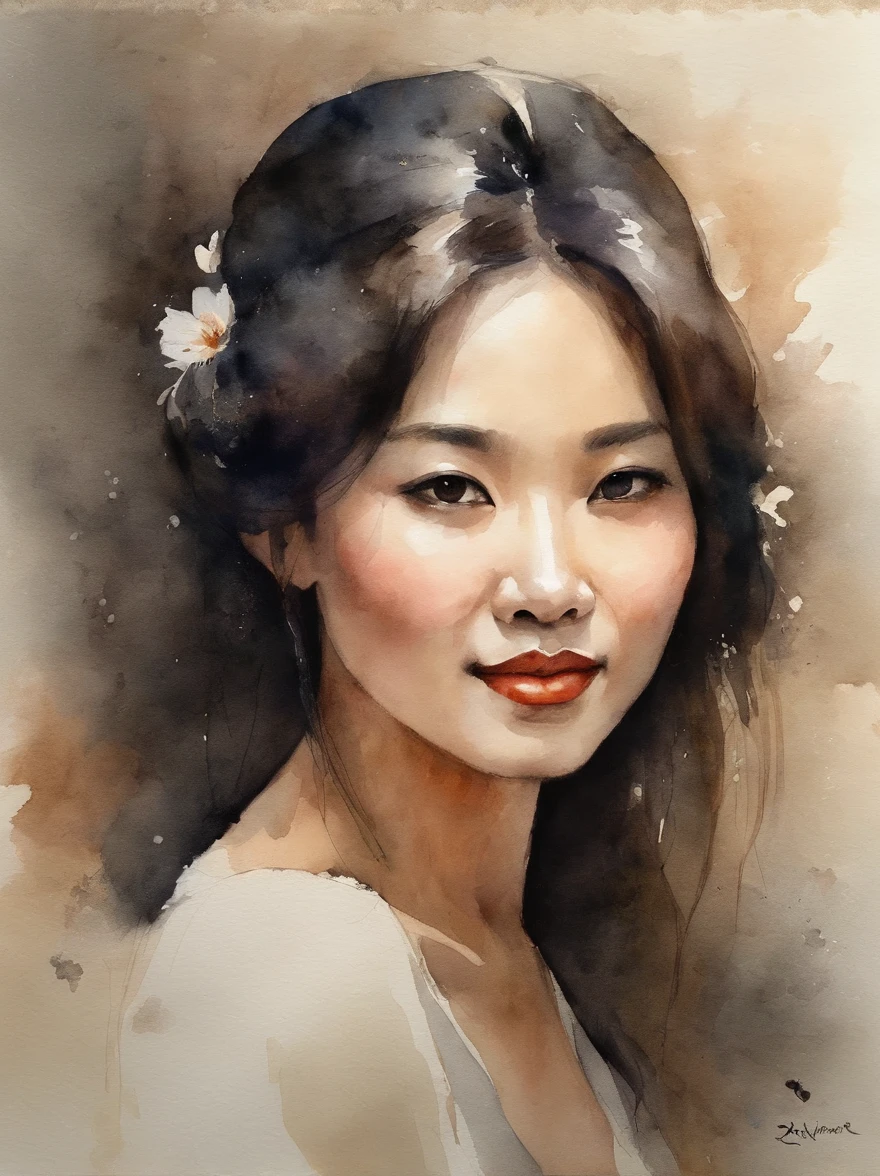 Watercolor painting of a Very Beautiful Japanese girl : : Trending on Artstation: : Simple composition creates a sense of order and harmony. The painting reflects the spiritual qualities of the natural world. --up light --ar 9:16