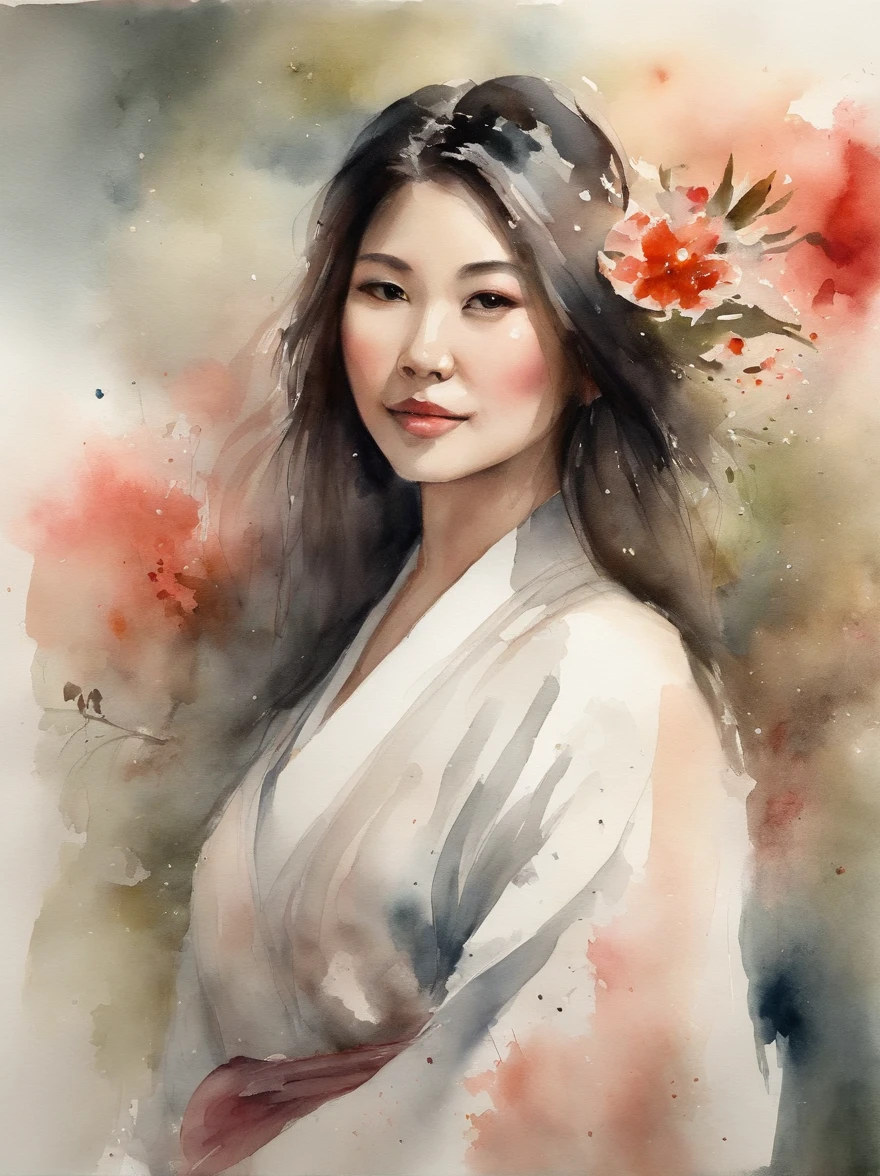 Watercolor painting of a Very Beautiful Japanese girl : : Trending on Artstation: : Simple composition creates a sense of order and harmony. The painting reflects the spiritual qualities of the natural world. --up light --ar 9:16
