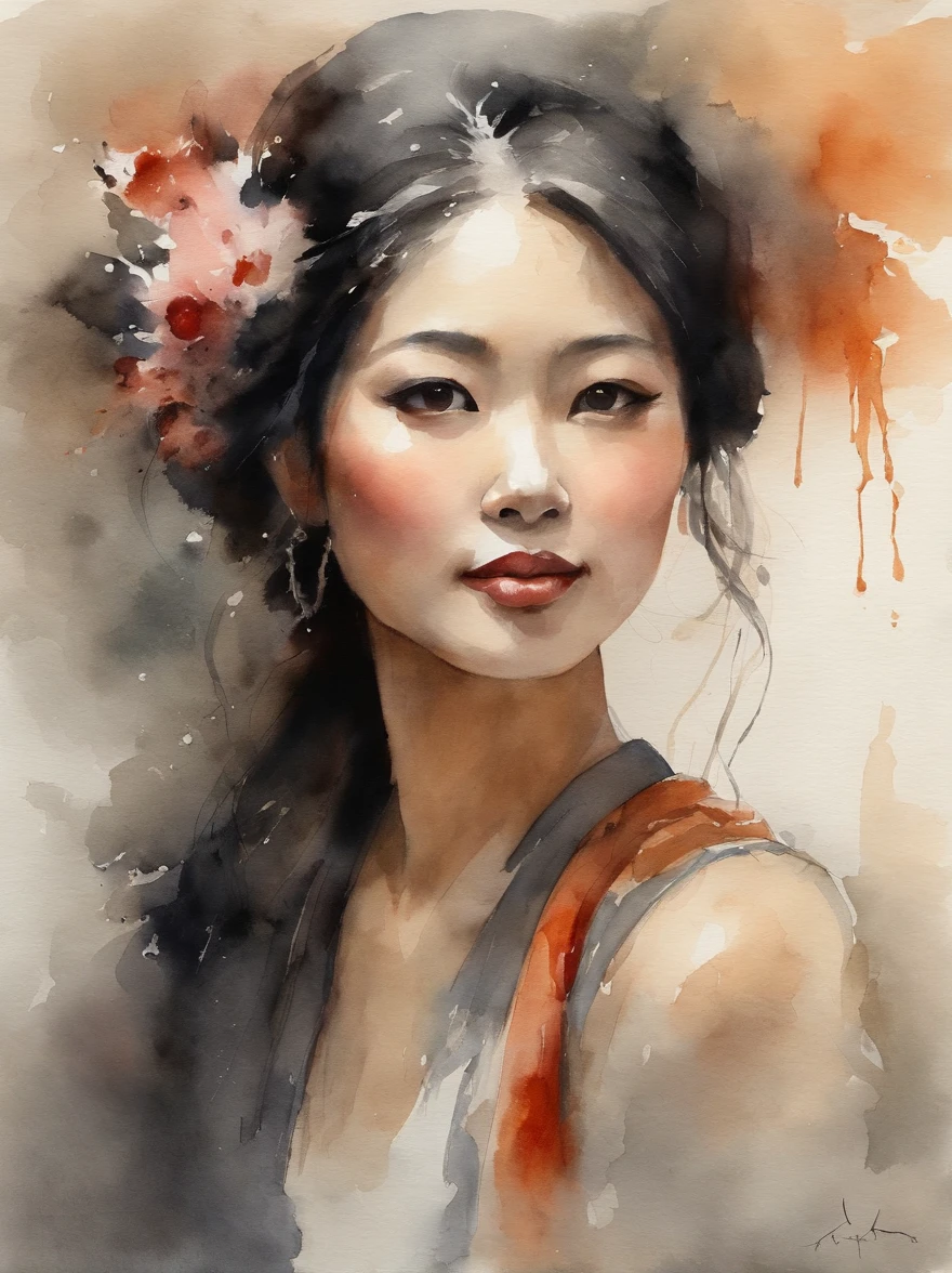 Watercolor painting of a Very Beautiful Japanese girl : : Trending on Artstation: : Simple composition creates a sense of order and harmony. The painting reflects the spiritual qualities of the natural world. --up light --ar 9:16