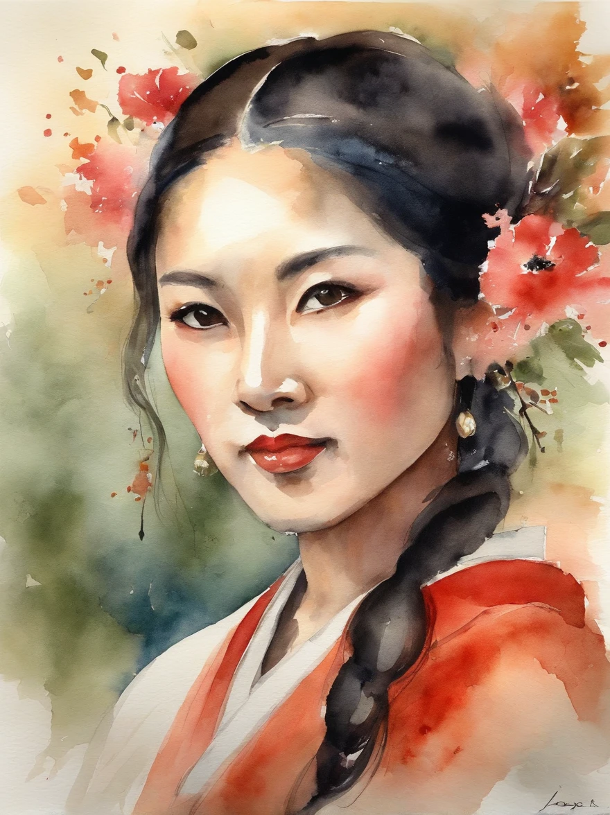 Watercolor painting of a Very Beautiful Japanese girl : : Trending on Artstation: : Simple composition creates a sense of order and harmony. The painting reflects the spiritual qualities of the natural world. --up light --ar 9:16