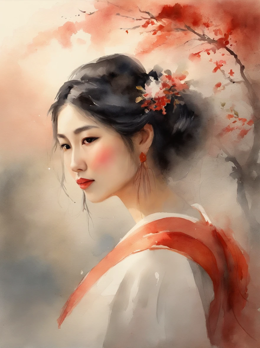 Watercolor painting of a Very Beautiful Japanese girl : : Trending on Artstation: : Simple composition creates a sense of order and harmony. The painting reflects the spiritual qualities of the natural world. --up light --ar 9:16