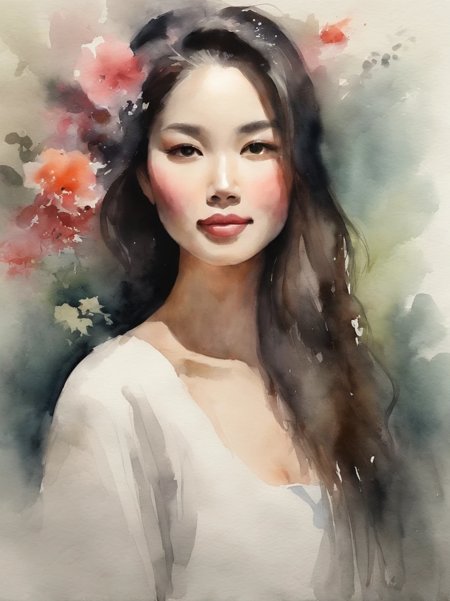 Watercolor painting of a Very Beautiful Japanese girl : : Trending on Artstation: : Simple composition creates a sense of order and harmony. The painting reflects the spiritual qualities of the natural world. --up light --ar 9:16