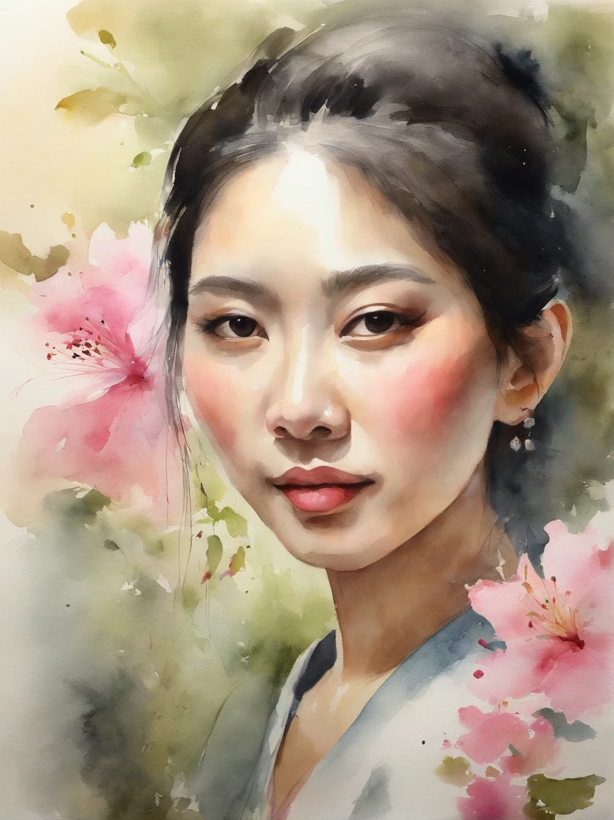 Watercolor painting of a Very Beautiful Japanese girl : : Trending on Artstation: : Simple composition creates a sense of order and harmony. The painting reflects the spiritual qualities of the natural world. --up light --ar 9:16