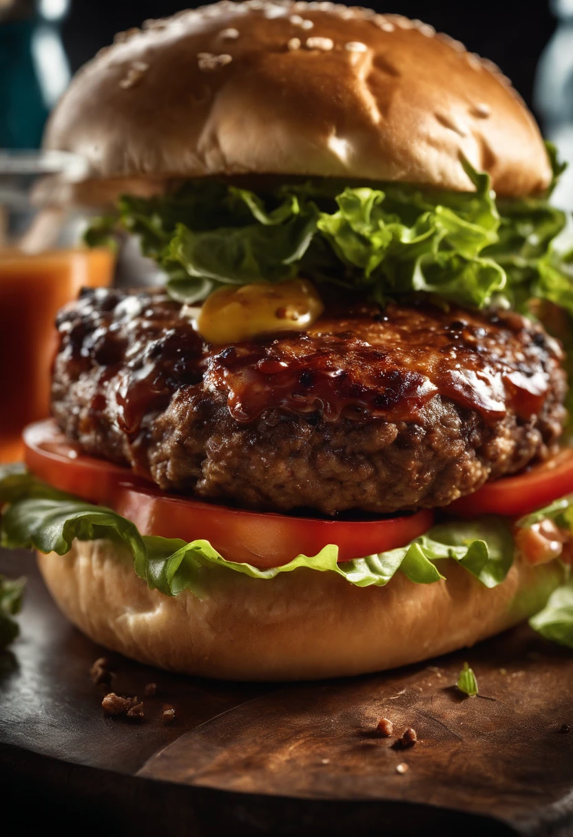 Photo of Handmade Burger Smash Portrait, master part, detalhes intrincados, Cinematic lighting, foco nítido, HDR