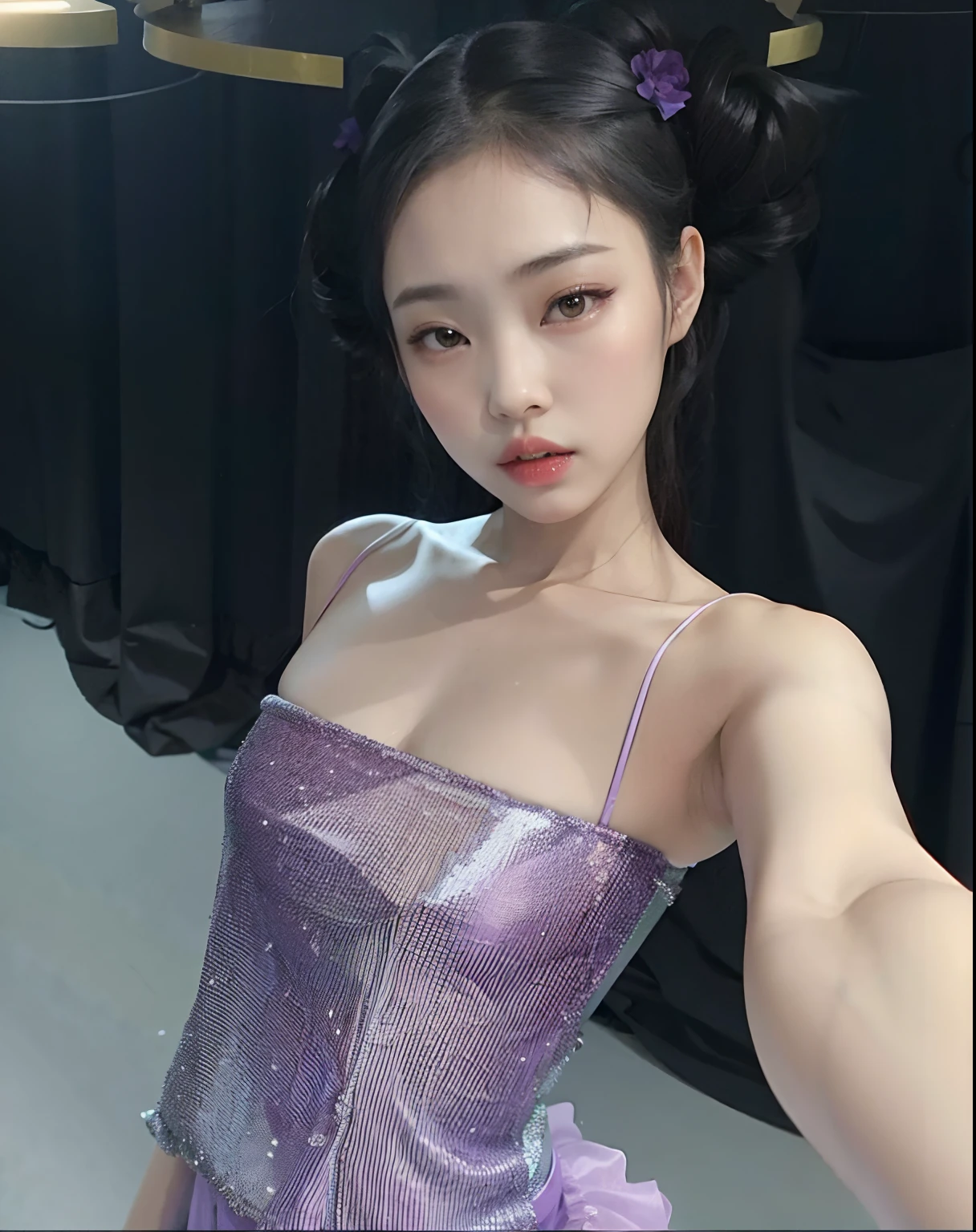 Arafed woman in a purple dress taking a selfie with a cell phone, Wenfei Ye, Blackpink Jennie, Xintong Chen, Lulu Chen, Gemma Chen, usando leotardo, Minchen Shen, Xision Wu, Yanjun Chengt, Qifeng Lin, Xue He, Wenjun Lin, Chengyou Liu, Luisa Zhang, Mei-Ling Zhou