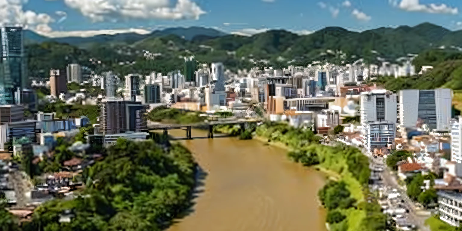 Vista Arafed de uma cidade com um rio e uma ponte, Porto Rico, AOMORI, Japan, programa, Nagasaki, sao paulo, Pittsburg, São Paulo, rio de janeiro, arredores da cidade, salvador, Vista de drone de uma cidade, Directed by: Felipe Seade, In Sao Paulo, sao paulo in the year 2 0 7 0, entire city in view