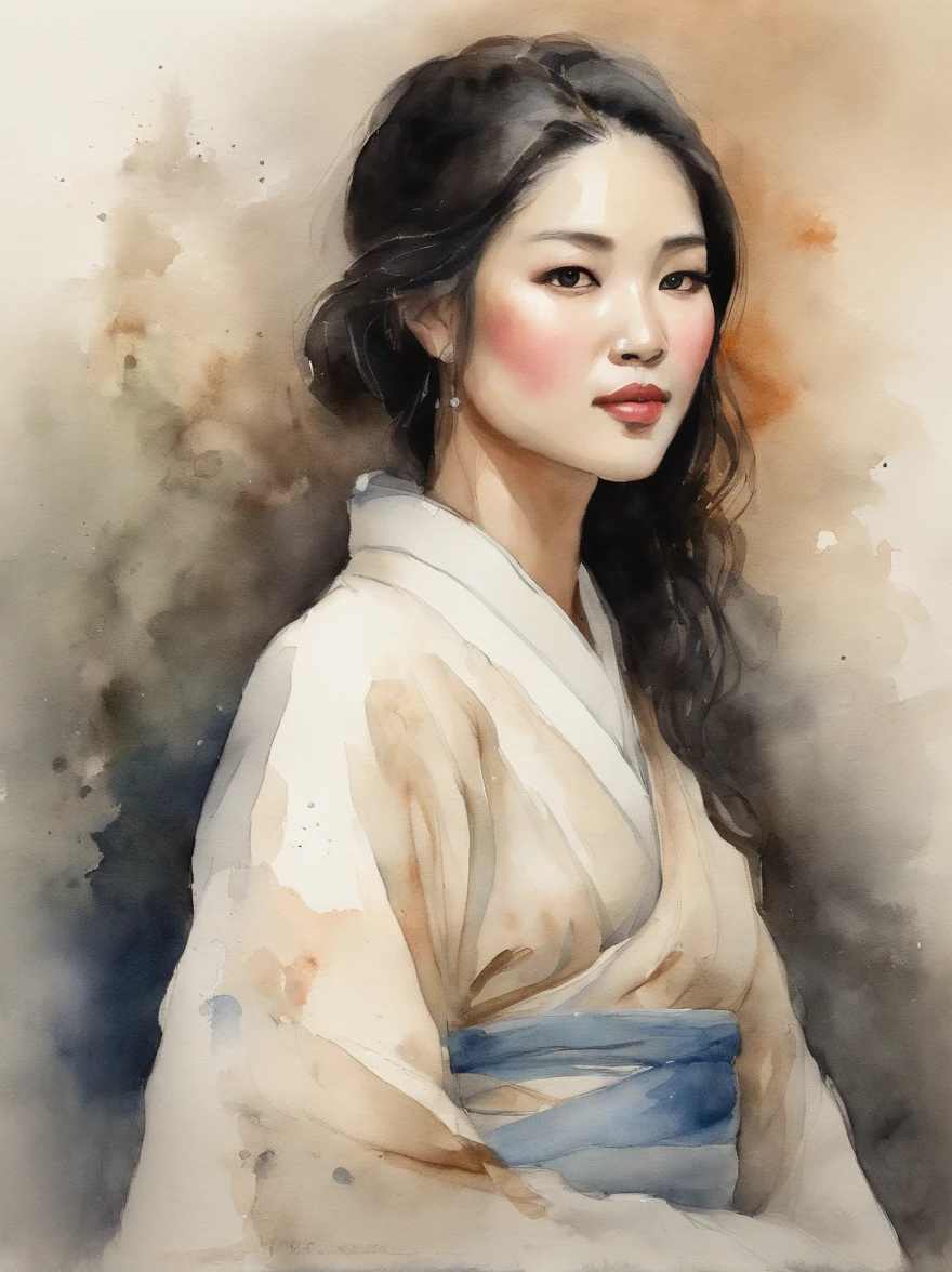 Watercolor painting of a Very Beautiful Japanese girl : : Trending on Artstation: : Simple composition creates a sense of order and harmony. The painting reflects the spiritual qualities of the natural world. --up light --ar 9:16