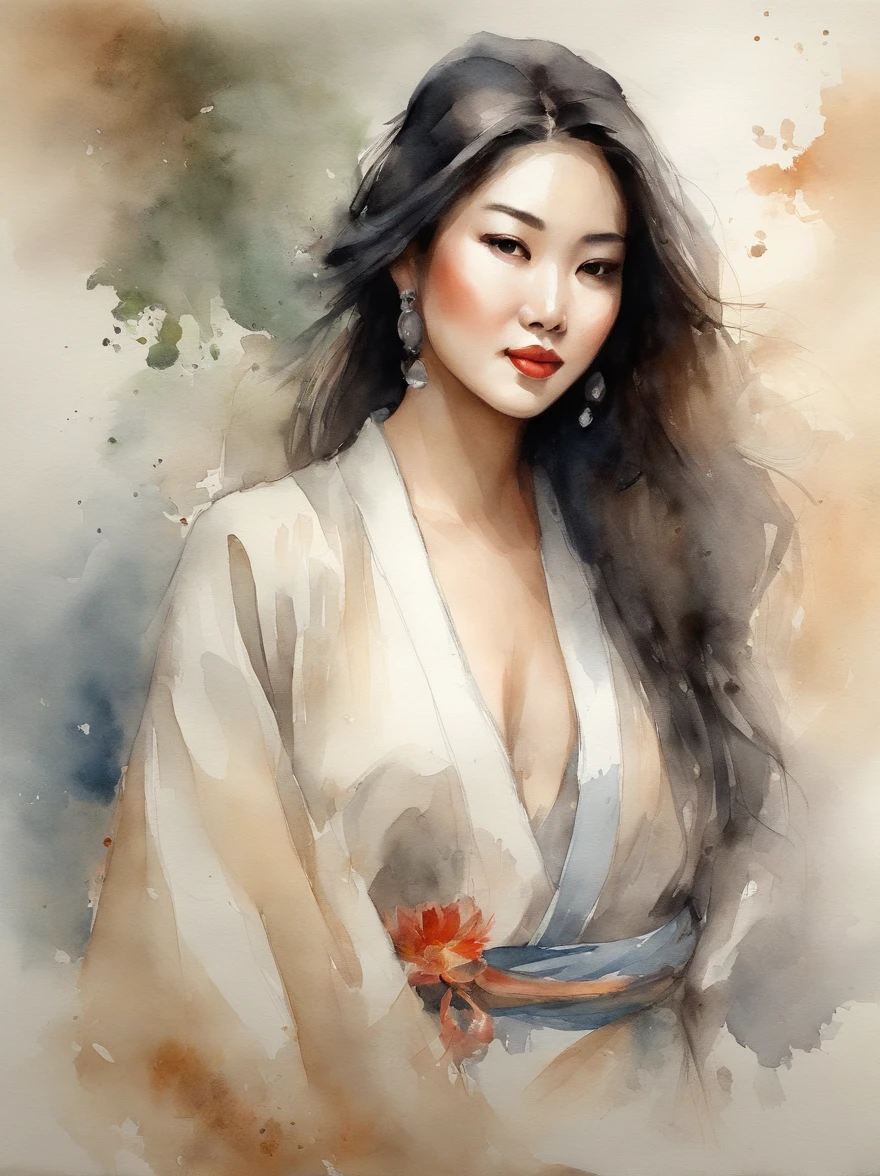 Watercolor painting of a Very Beautiful Japanese girl : : Trending on Artstation: : Simple composition creates a sense of order and harmony. The painting reflects the spiritual qualities of the natural world. --up light --ar 9:16