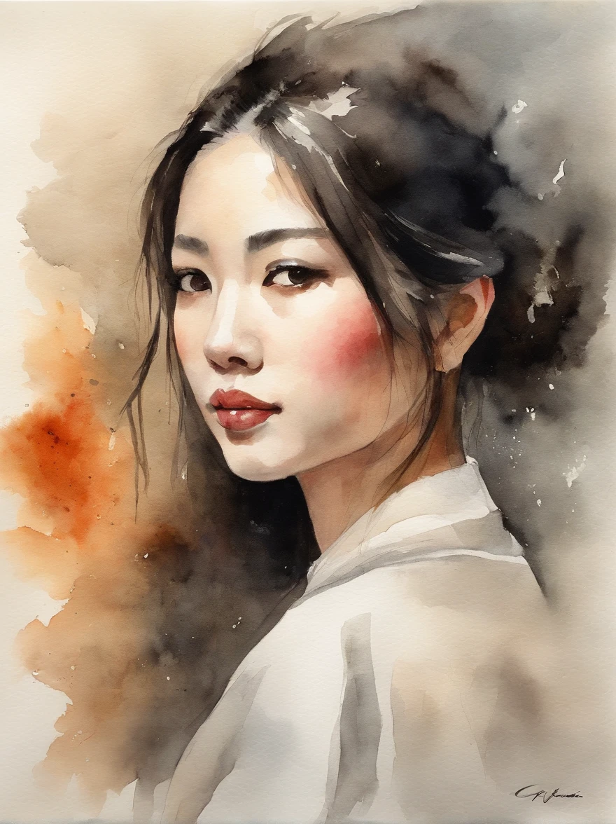Watercolor painting of a Very Beautiful Japanese girl : : Trending on Artstation: : Simple composition creates a sense of order and harmony. The painting reflects the spiritual qualities of the natural world. --up light --ar 9:16