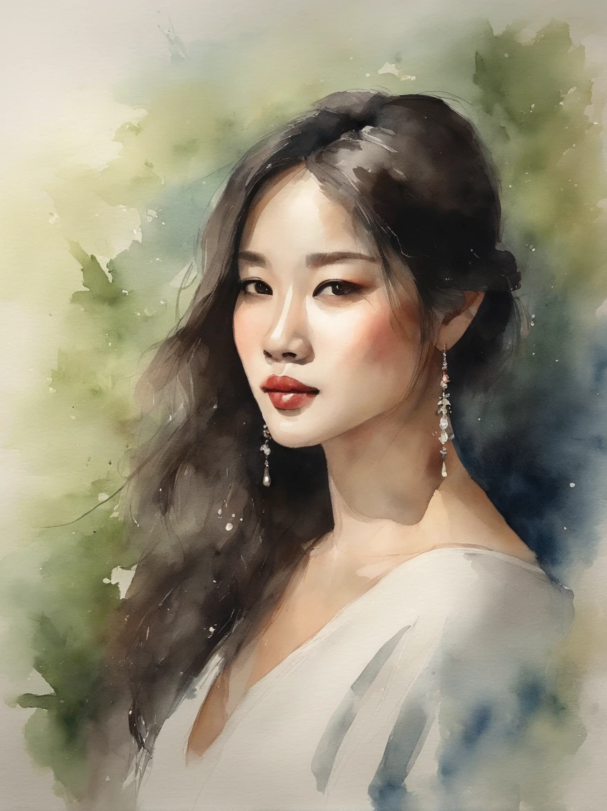 Watercolor painting of a Very Beautiful Korean girl : : Trending on Artstation: : Simple composition creates a sense of order and harmony. The painting reflects the spiritual qualities of the natural world. --up light --ar 9:16
