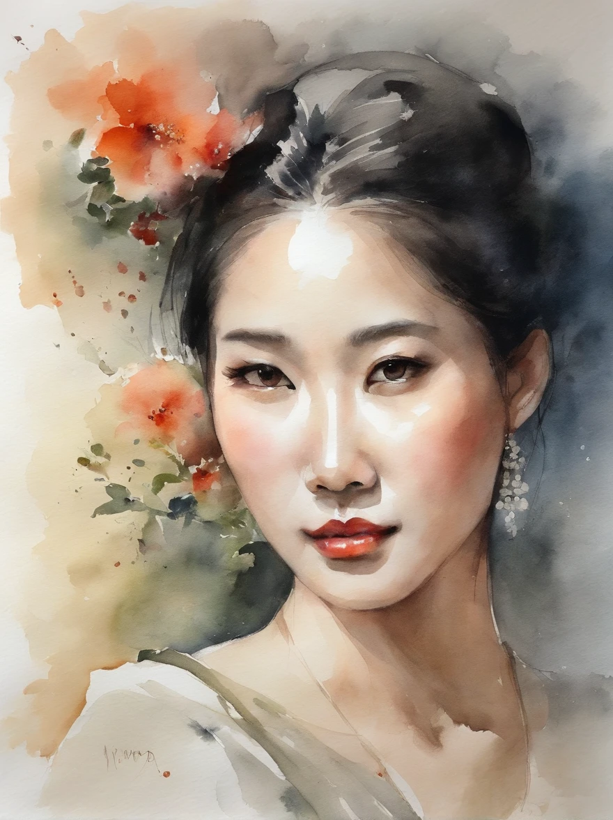 Watercolor painting of a Very Beautiful Korean girl : : Trending on Artstation: : Simple composition creates a sense of order and harmony. The painting reflects the spiritual qualities of the natural world. --up light --ar 9:16