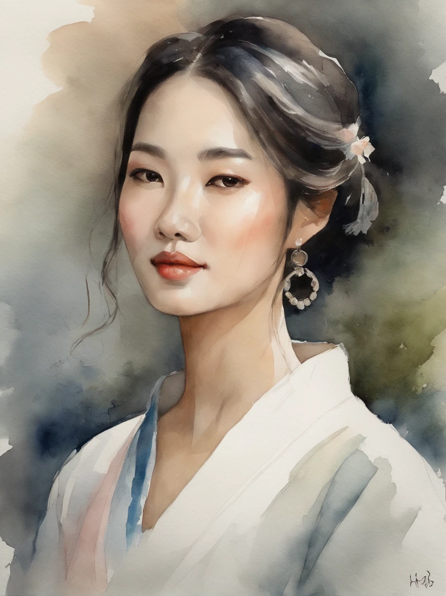 Watercolor painting of a Very Beautiful Korean girl : : Trending on Artstation: : Simple composition creates a sense of order and harmony. The painting reflects the spiritual qualities of the natural world. --up light --ar 9:16