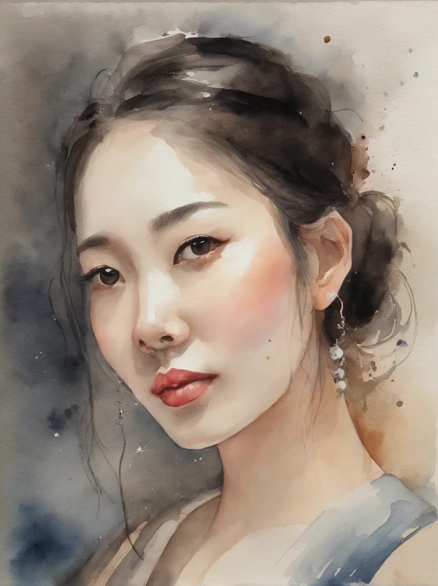 Watercolor painting of a Very Beautiful Korean girl : : Trending on Artstation: : Simple composition creates a sense of order and harmony. The painting reflects the spiritual qualities of the natural world. --up light --ar 9:16