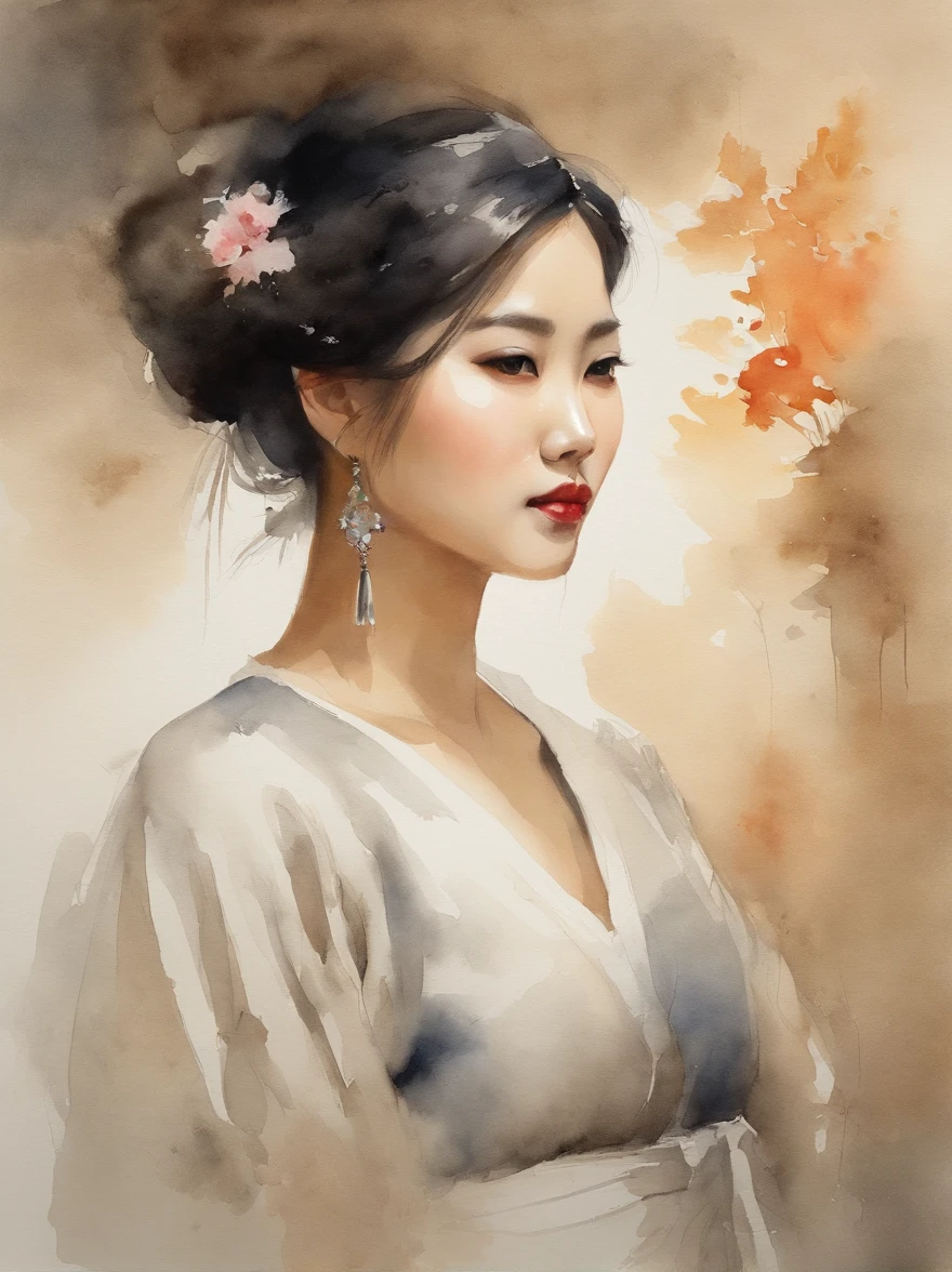 Watercolor painting of a Very Beautiful Korean girl : : Trending on Artstation: : Simple composition creates a sense of order and harmony. The painting reflects the spiritual qualities of the natural world. --up light --ar 9:16