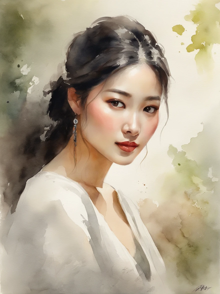Watercolor painting of a Very Beautiful Korean girl : : Trending on Artstation: : Simple composition creates a sense of order and harmony. The painting reflects the spiritual qualities of the natural world. --up light --ar 9:16