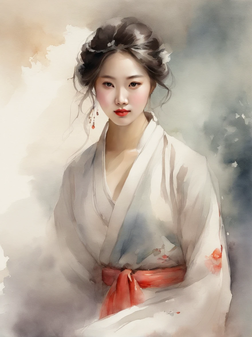 Watercolor painting of a Very Beautiful Korean girl : : Trending on Artstation: : Simple composition creates a sense of order and harmony. The painting reflects the spiritual qualities of the natural world. --up light --ar 9:16