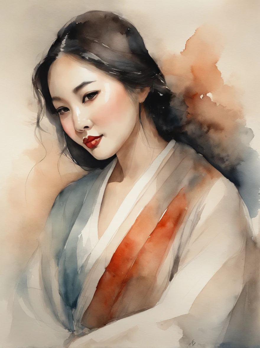 Watercolor painting of a Very Beautiful Korean girl : : Trending on Artstation: : Simple composition creates a sense of order and harmony. The painting reflects the spiritual qualities of the natural world. --up light --ar 9:16