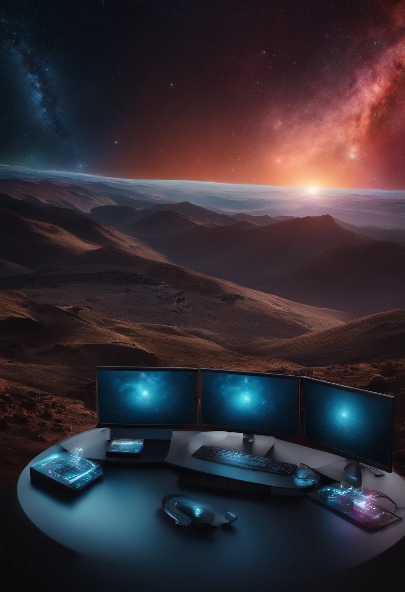 Banner horizontal, tema de universo, com um computador no meio escrito "Offline"