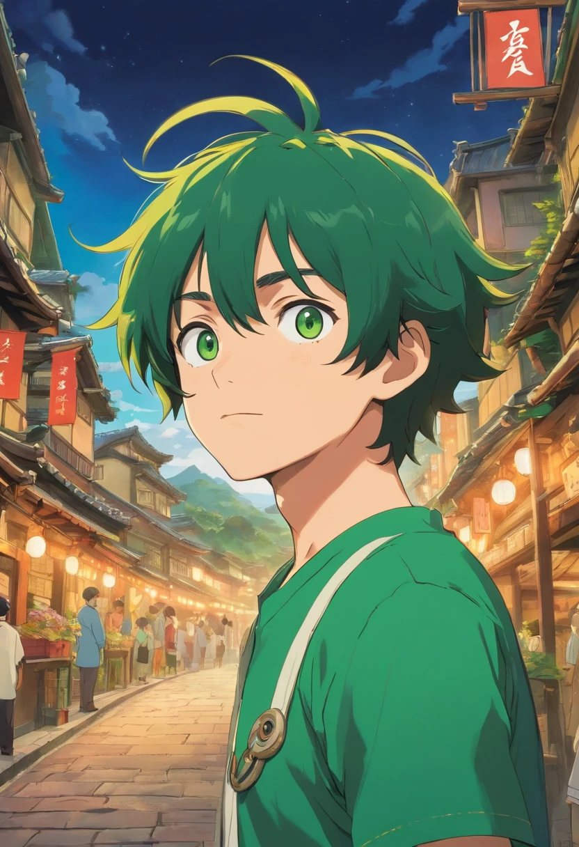 um close up de um garoto de camisa Listrada verde e cabelos brancos , kentaro miura manga art style, kentaro miura manga style, homem bonito anime, com olhos verdes, Kentaro Miura estilo de arte, cara bonito na arte demon slayer, he is wearing a black t-shirt, inspirado em Okumura Masanobu