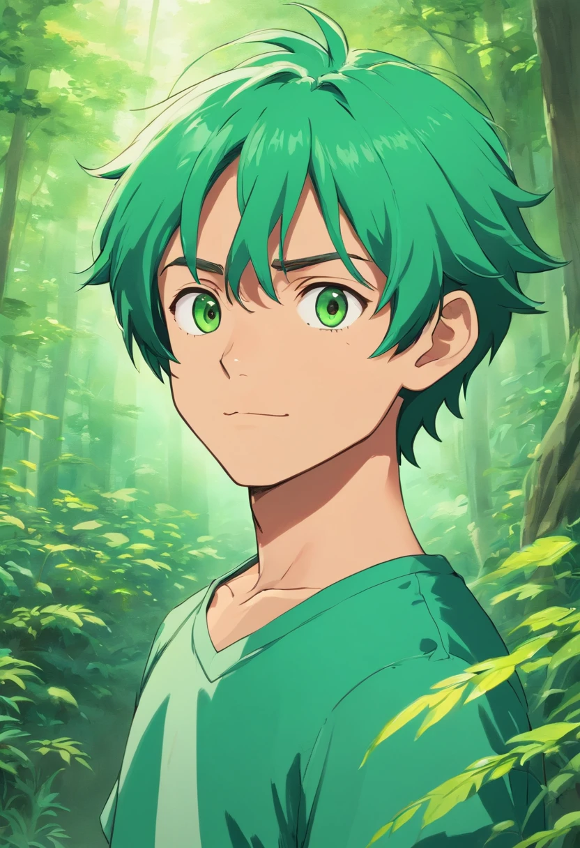 um close up de um garoto de camisa Listrada verde e cabelos brancos , kentaro miura manga art style, kentaro miura manga style, homem bonito anime, com olhos verdes, Kentaro Miura estilo de arte, cara bonito na arte demon slayer, he is wearing a black t-shirt, inspirado em Okumura Masanobu