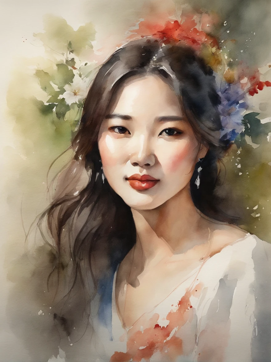 Watercolor painting of a Very Beautiful Korean girl : : Trending on Artstation: : Simple composition creates a sense of order and harmony. The painting reflects the spiritual qualities of the natural world. --up light --ar 9:16