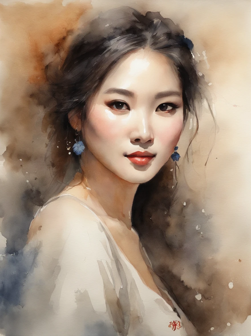 Watercolor painting of a Very Beautiful Korean girl : : Trending on Artstation: : Simple composition creates a sense of order and harmony. The painting reflects the spiritual qualities of the natural world. --up light --ar 9:16