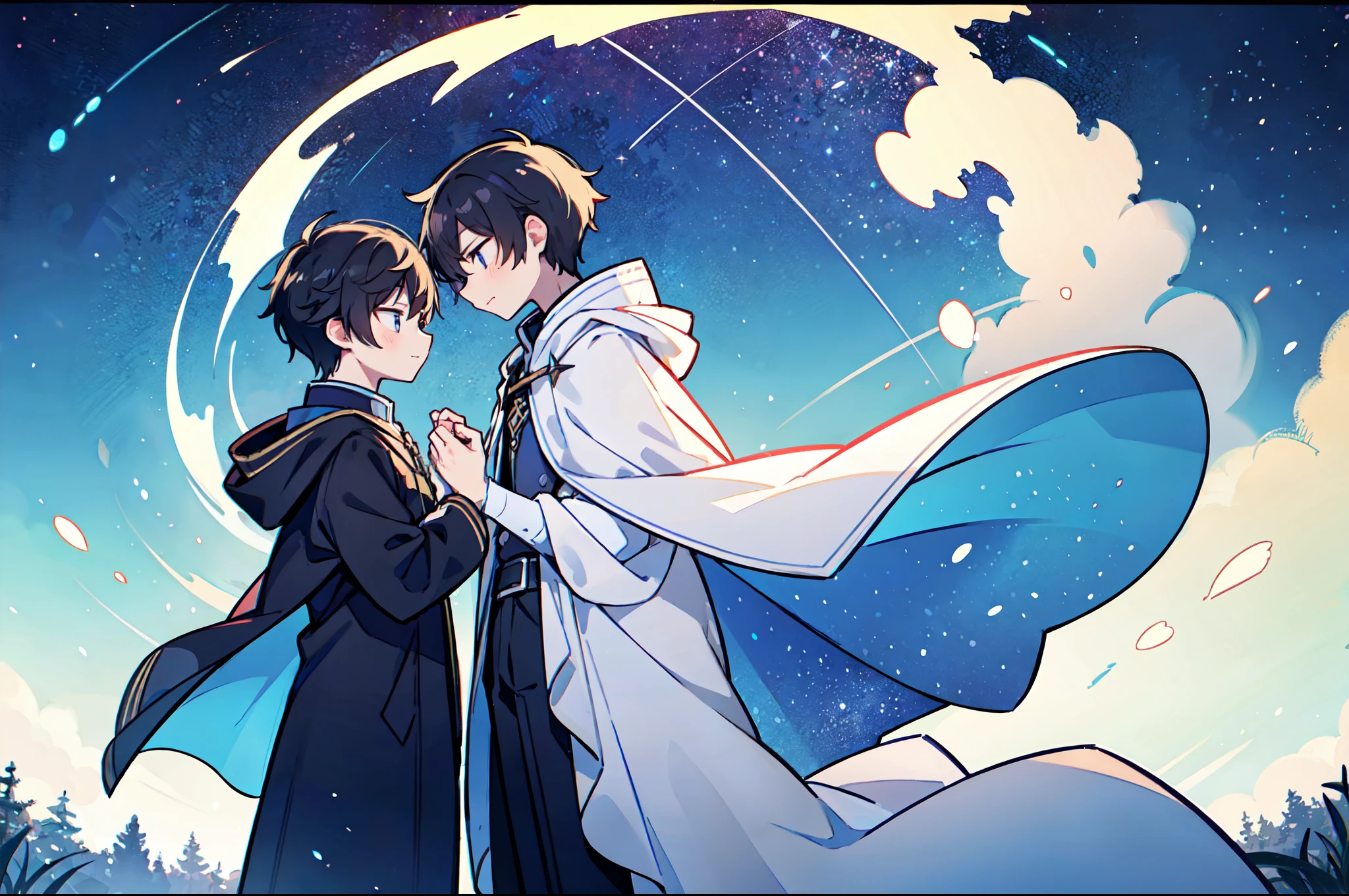 2Boy, Starry sky, White cloak,boy relationship