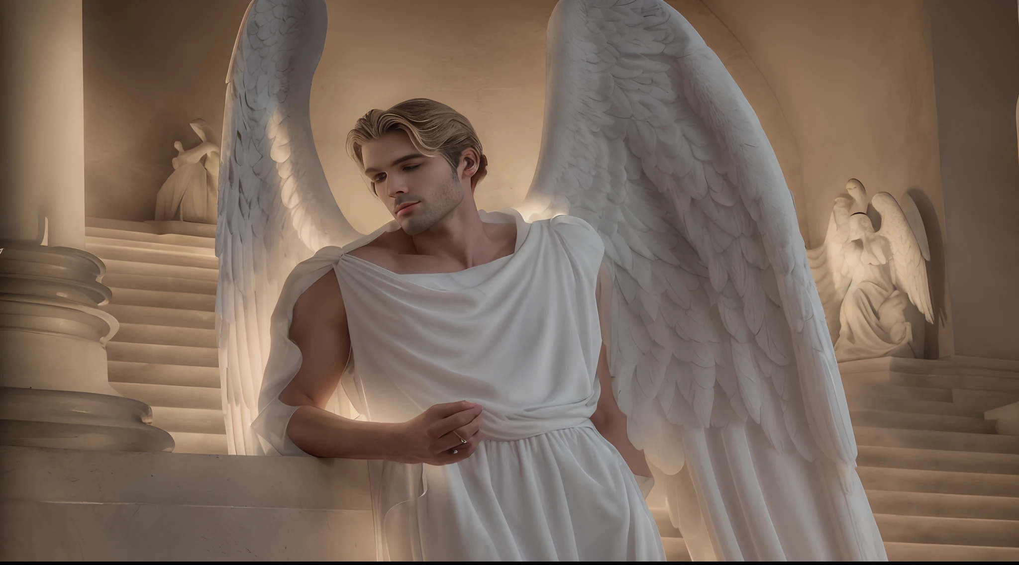 high-definition picture, anjo realista, Realistic Lucifer, imagem super detalhada, angel in heaven, anjo masculino